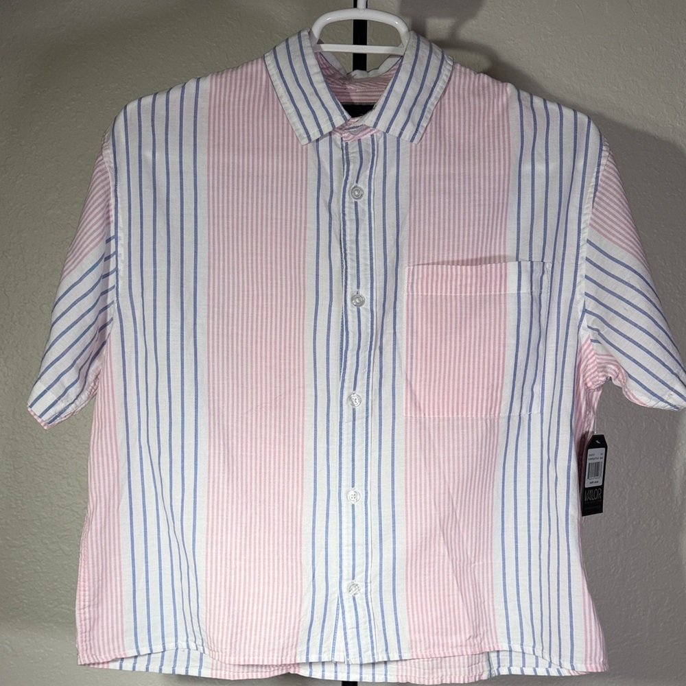 Casual Men's Pink and Blue Striped Shirt